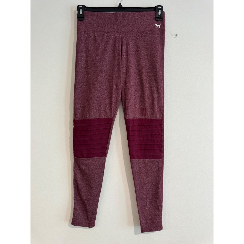 PINK Victoria's Secret Yoga Leggings Womens Medium Maroon Moto Ribbed Knee